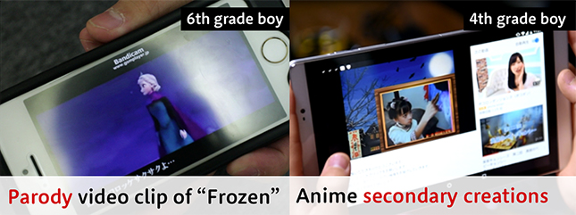 6th and 4th grade boys's smartphone screens